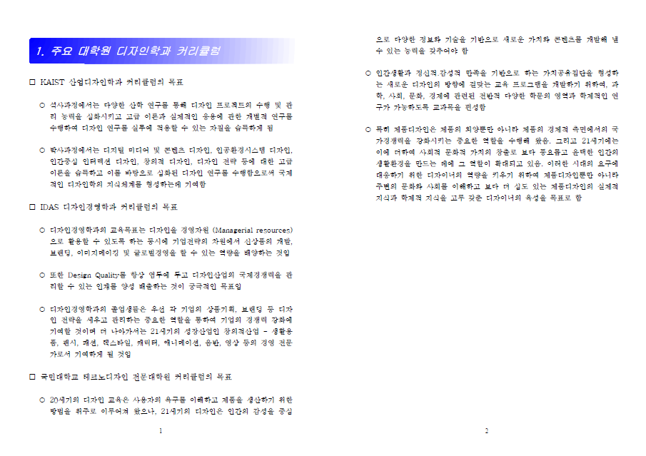 디자인대학원 커리큘럼 분석을 통한 KIDP 전략적 활용방안 도출-한국디자인진흥원, 2007