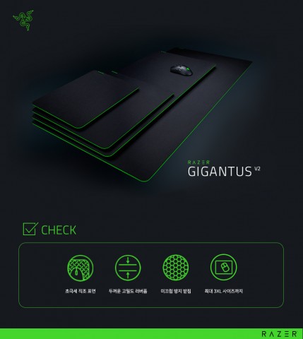 레이저, 3XL 사이즈까지 제공되는 게이밍 마우스패드 RAZER GIGANTUS V2 시리즈 출시